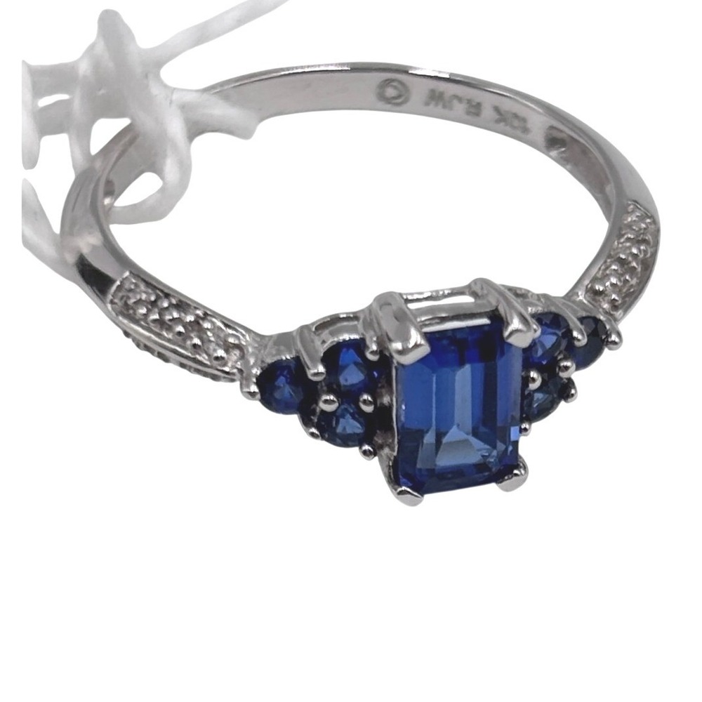 RJW 10K White Gold Emerald Cut Lab Created Sapphire Ring Size 6.5 JB Robinson